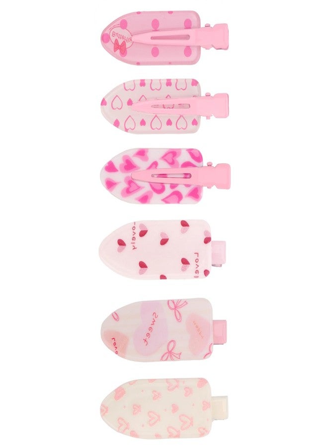 AMCAMI 6PCS Valentine's Day Hair Clips for Women,Pink Heart No Crease Hair Clips,Non-Slip Snap Clips for Styling, Makeup & Gifts - Image 1