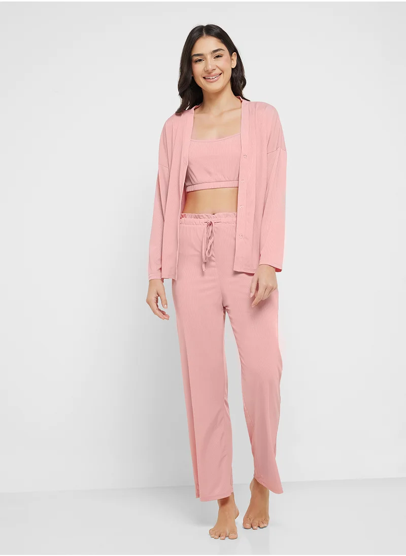 جينجر 3 Pc Lounge Set With Crop Top, Robe & Pyjama