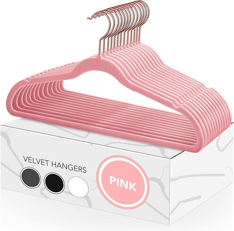 Revwd Velvet Hangers 40 Pack - Non-Slip Clothes Hangers Pink Suit Hangers with 360 Degree Rotatable Hook - Heavy Duty Coat Hanger - Pants Hanger (Pink, 40) - Image 1