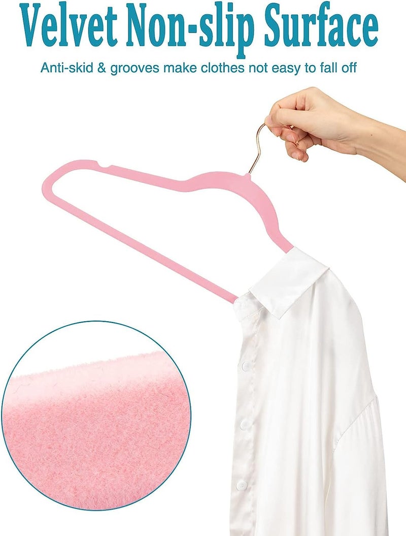 Revwd Velvet Hangers 40 Pack - Non-Slip Clothes Hangers Pink Suit Hangers with 360 Degree Rotatable Hook - Heavy Duty Coat Hanger - Pants Hanger (Pink, 40) - Image 3