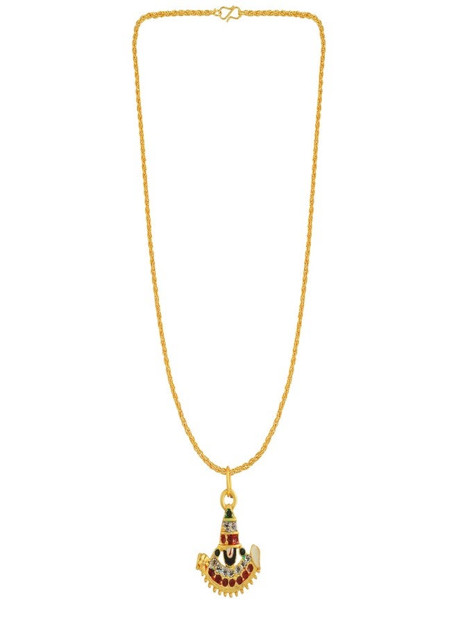 morir Brass Metal Gold Plated Colourful Tirupati Balaji Sri Venkateswara Spiritual Pendant With Chain Necklace Jewellery For Unisex - Image 5