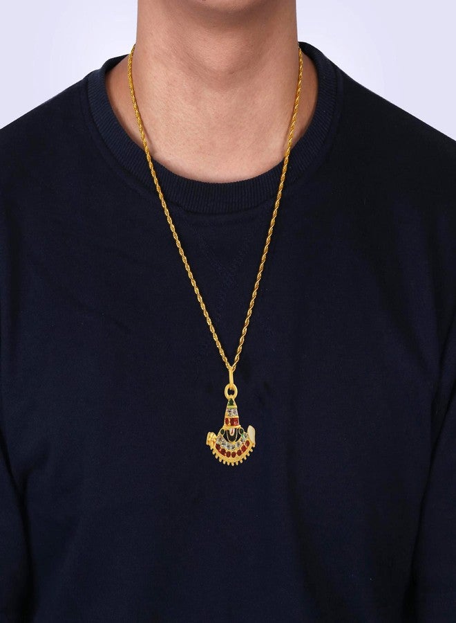 morir Brass Metal Gold Plated Colourful Tirupati Balaji Sri Venkateswara Spiritual Pendant With Chain Necklace Jewellery For Unisex - Image 3