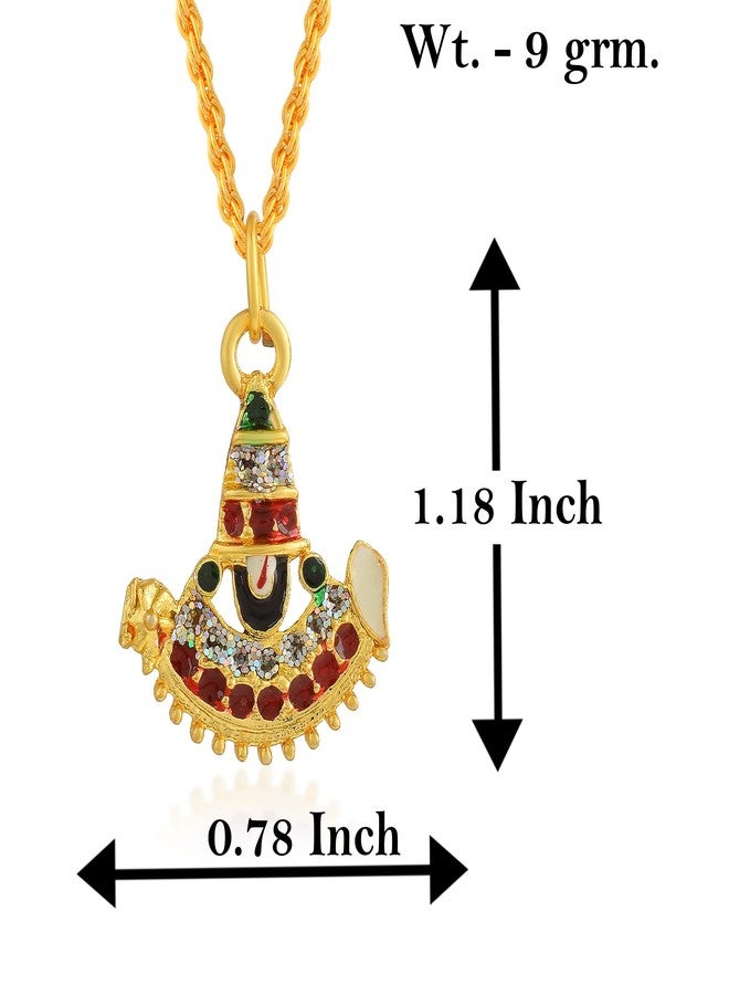morir Brass Metal Gold Plated Colourful Tirupati Balaji Sri Venkateswara Spiritual Pendant With Chain Necklace Jewellery For Unisex - Image 2