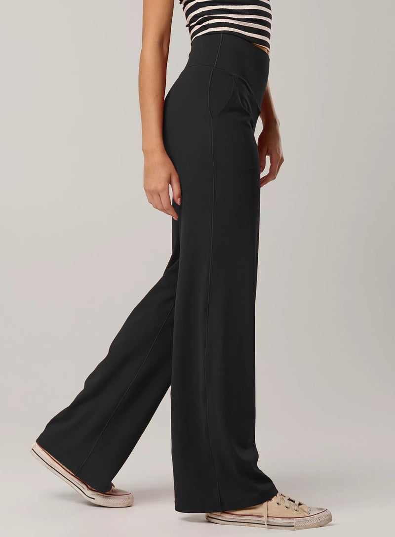 Darong Wide Leg Pants Woman Yoga Pants with Pockets Stretch Loose Casual Lounge Workout Pants Regular 9124B Black S - Image 4