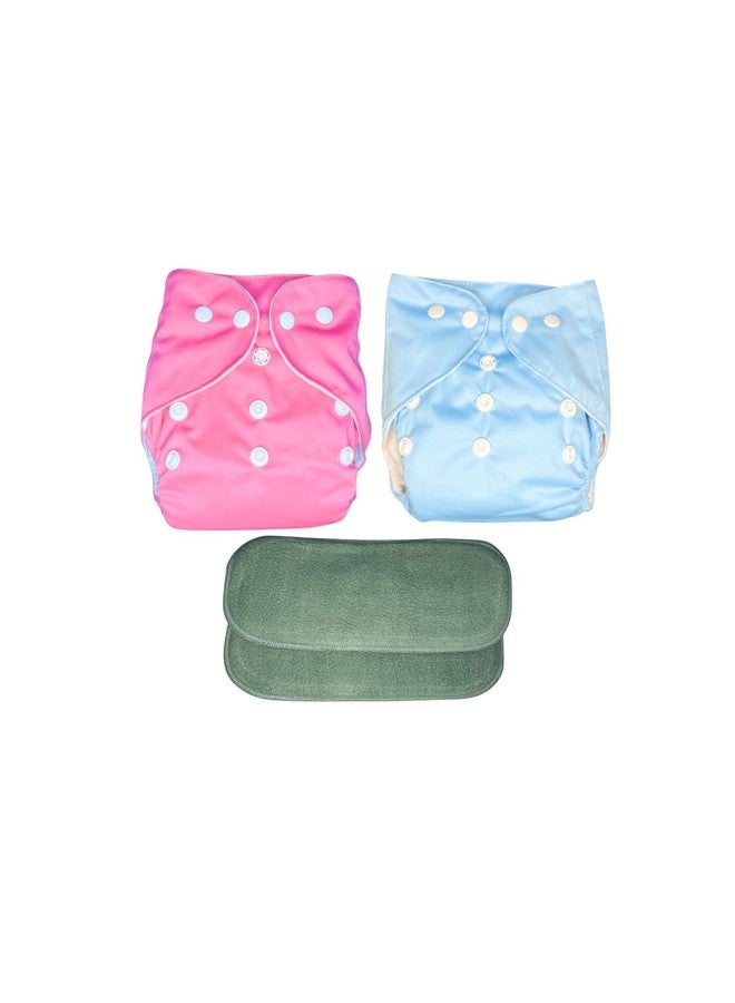Kogar Reuse Nappy Adjustable Reusable & washable Cloth Diaper with Super Absorbent Insert, 3-36 Months, 2-Pack (pink & sky) - Image 1