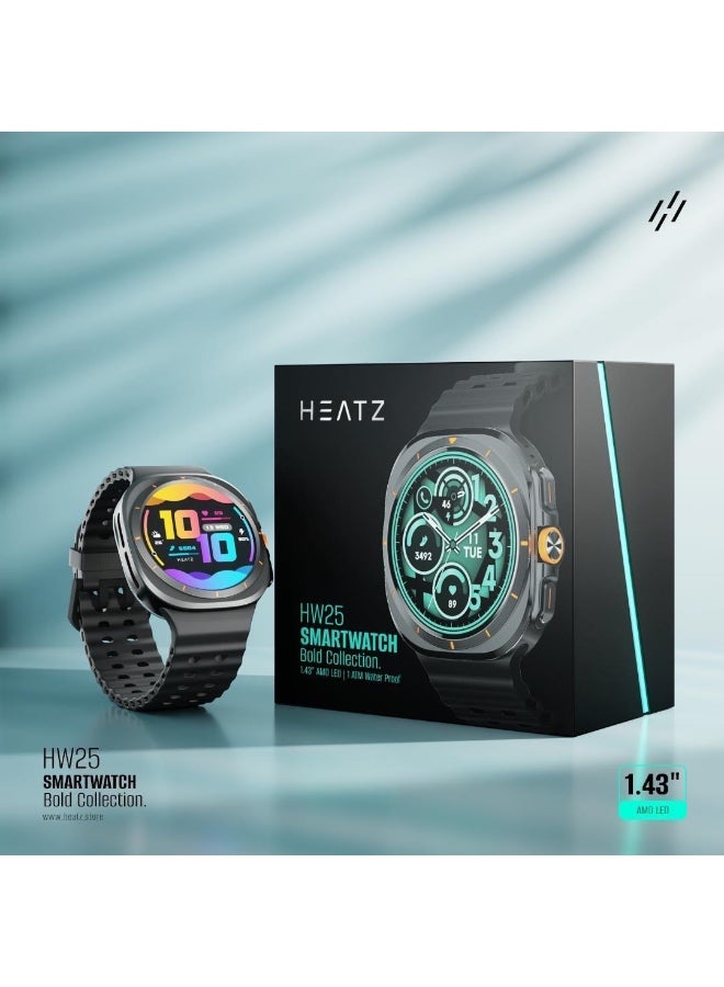 HEATZ HW25 Smartwatch with Bluetooth Calling, 1.43” AMOLED Display, AI Voice Assistant, 123 Sports Modes, Health Monitoring, 400mAh Battery, 1ATM Water Resistant - Black - Image 1