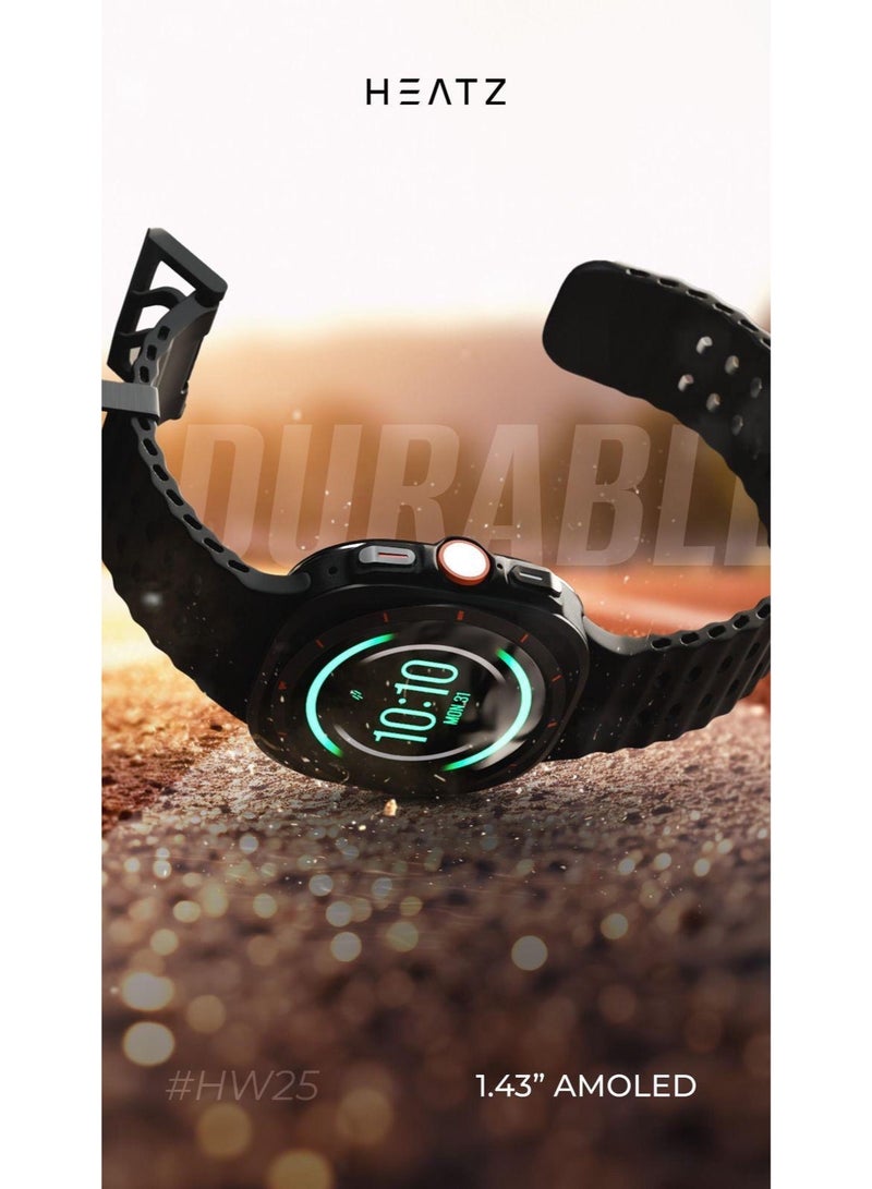 HEATZ HW25 Smartwatch with Bluetooth Calling, 1.43” AMOLED Display, AI Voice Assistant, 123 Sports Modes, Health Monitoring, 400mAh Battery, 1ATM Water Resistant - Black - Image 4
