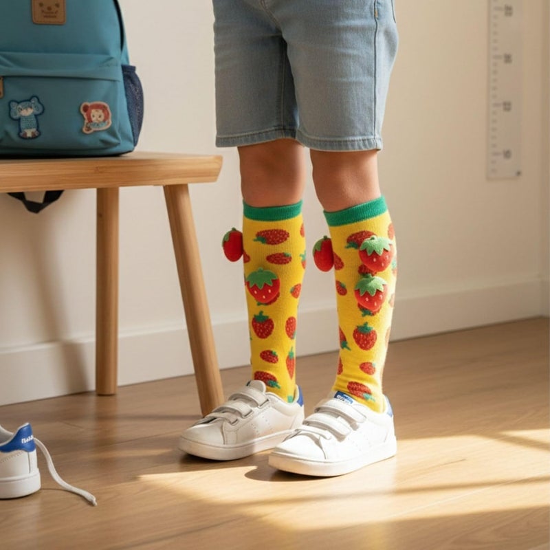 Glitters Funky 3D High Socks for Kids & Teens - Colorful Novelty Knee-High Socks with Plush Strawberry Design - Image 5