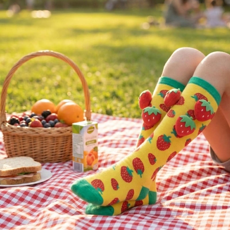 Glitters Funky 3D High Socks for Kids & Teens - Colorful Novelty Knee-High Socks with Plush Strawberry Design - Image 4