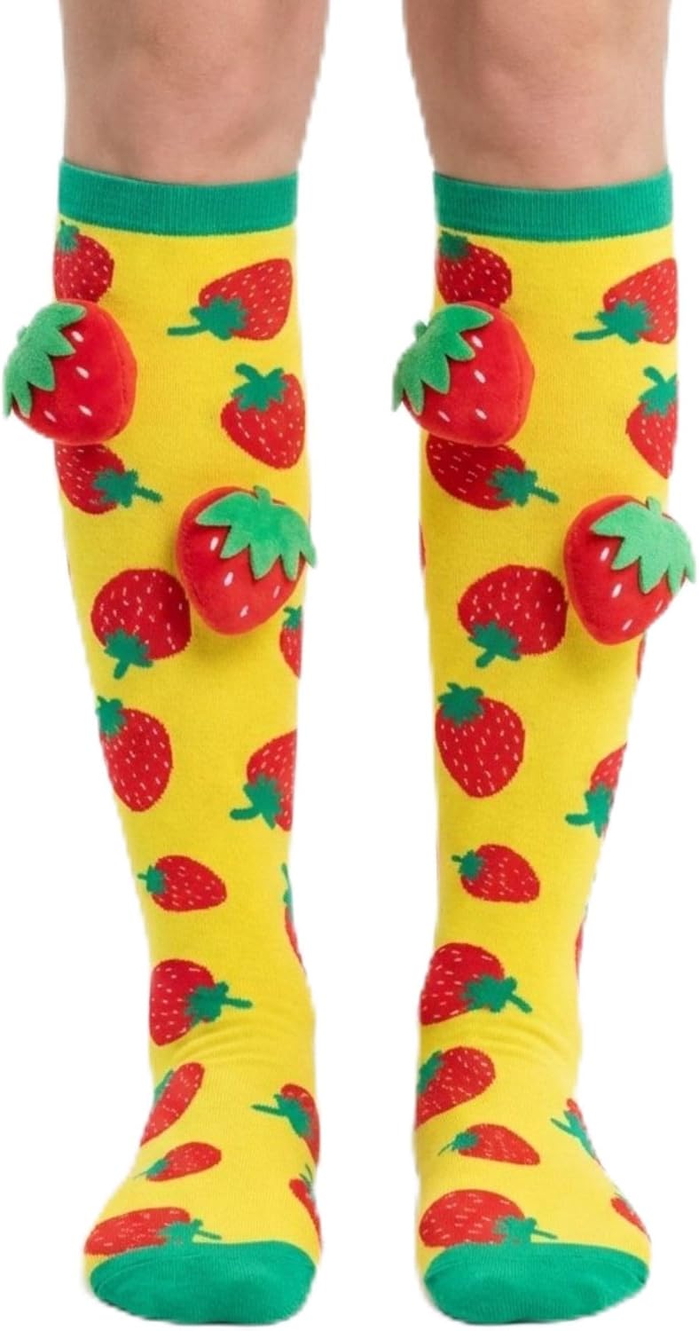Glitters Funky 3D High Socks for Kids & Teens - Colorful Novelty Knee-High Socks with Plush Strawberry Design - Image 1