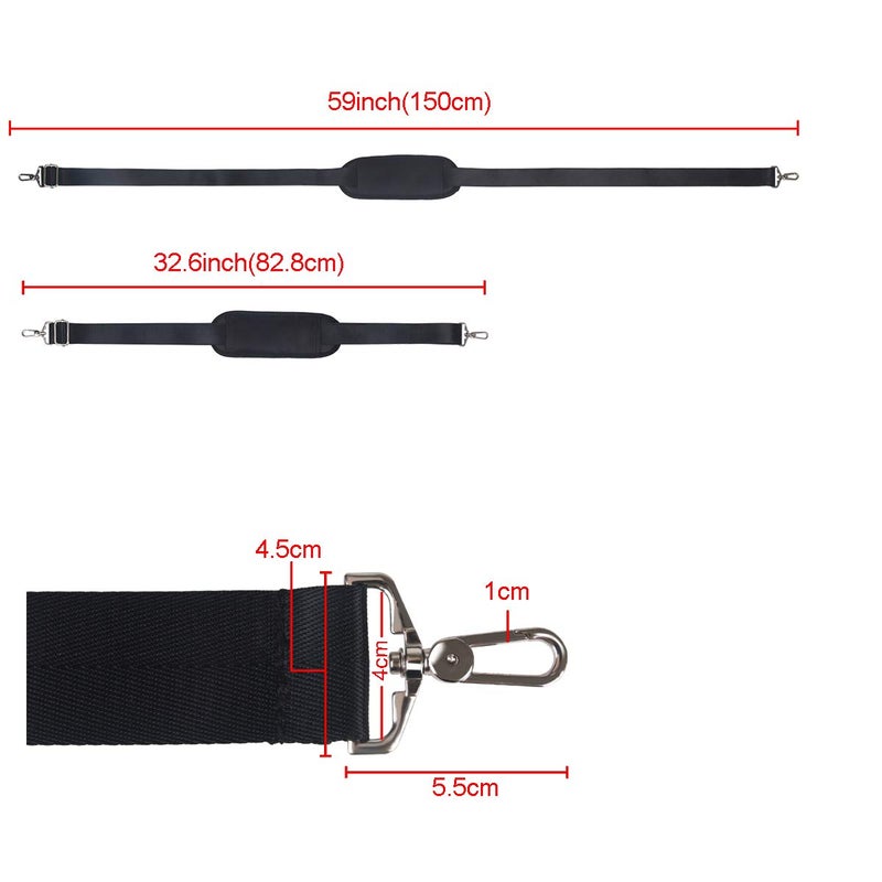 BOMKEE حزام كتف حقيبة BOMKEE 59" بديل عالمي قابل للتعديل مع خطافات دوارة معدنية لحقيبة للكمبيوتر المحمول، الكاميرا، حقيبة دفل، الرياضة، السفر، حقائب المراسلة/حقيبة عبر الجسم (أسود) - Image 5