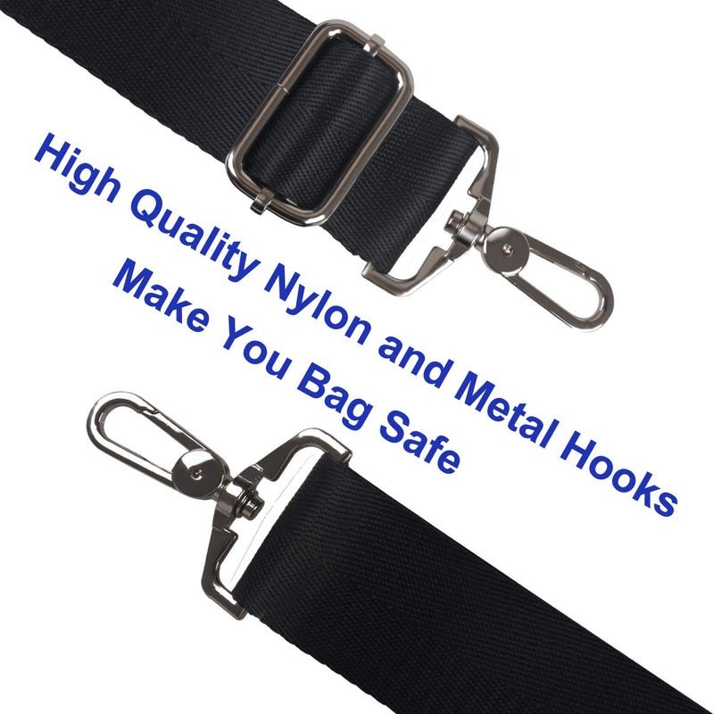 BOMKEE حزام كتف حقيبة BOMKEE 59" بديل عالمي قابل للتعديل مع خطافات دوارة معدنية لحقيبة للكمبيوتر المحمول، الكاميرا، حقيبة دفل، الرياضة، السفر، حقائب المراسلة/حقيبة عبر الجسم (أسود) - Image 2