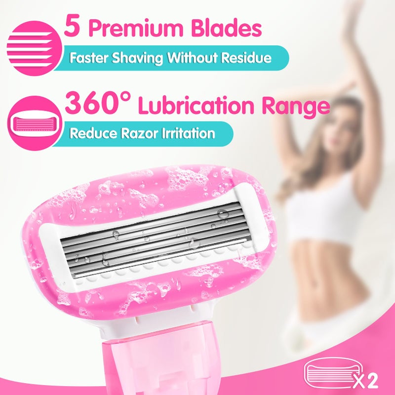 DreamGenius Travel Razors for Women, Travel Size Toiletries Include 1 Handle and 2 Cartridges, Extra Smooth 5-Blade Travel Essentials Razor with Case for Shaving, Pink - Image 2