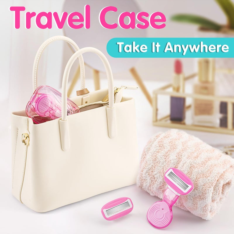 DreamGenius Travel Razors for Women, Travel Size Toiletries Include 1 Handle and 2 Cartridges, Extra Smooth 5-Blade Travel Essentials Razor with Case for Shaving, Pink - Image 5