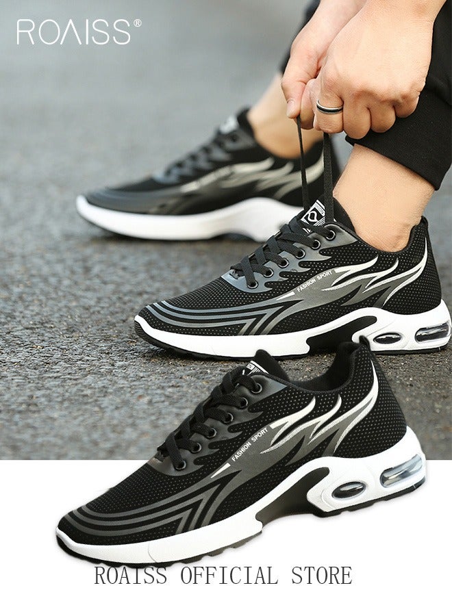 roaiss Men Stylish Sneakers, Low Top Lace up Running Shoes, Casual Versatile Sports Shoes for Men, Lightweight Breathable Trainers with Non-slip Soles and Soft Lining, Suitable for Daily Wear and Outdoor Activities Black - Image 1