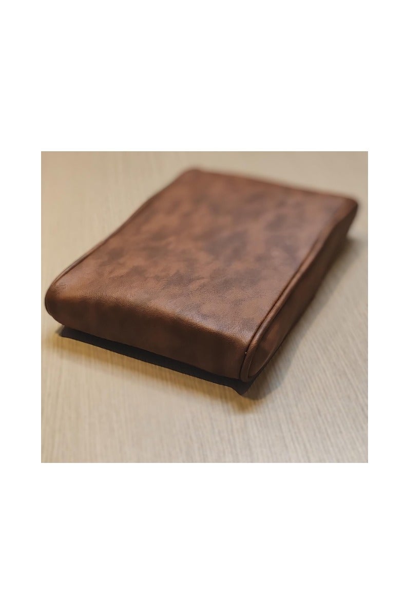 Luxury Quilted Leather Car Armrest Cushion – PU Leather Center Console Pad with Memory Foam, Non-Slip Design, and Universal Fit for Cars, SUVs, and Trucks (Solid Brown) - Image 3