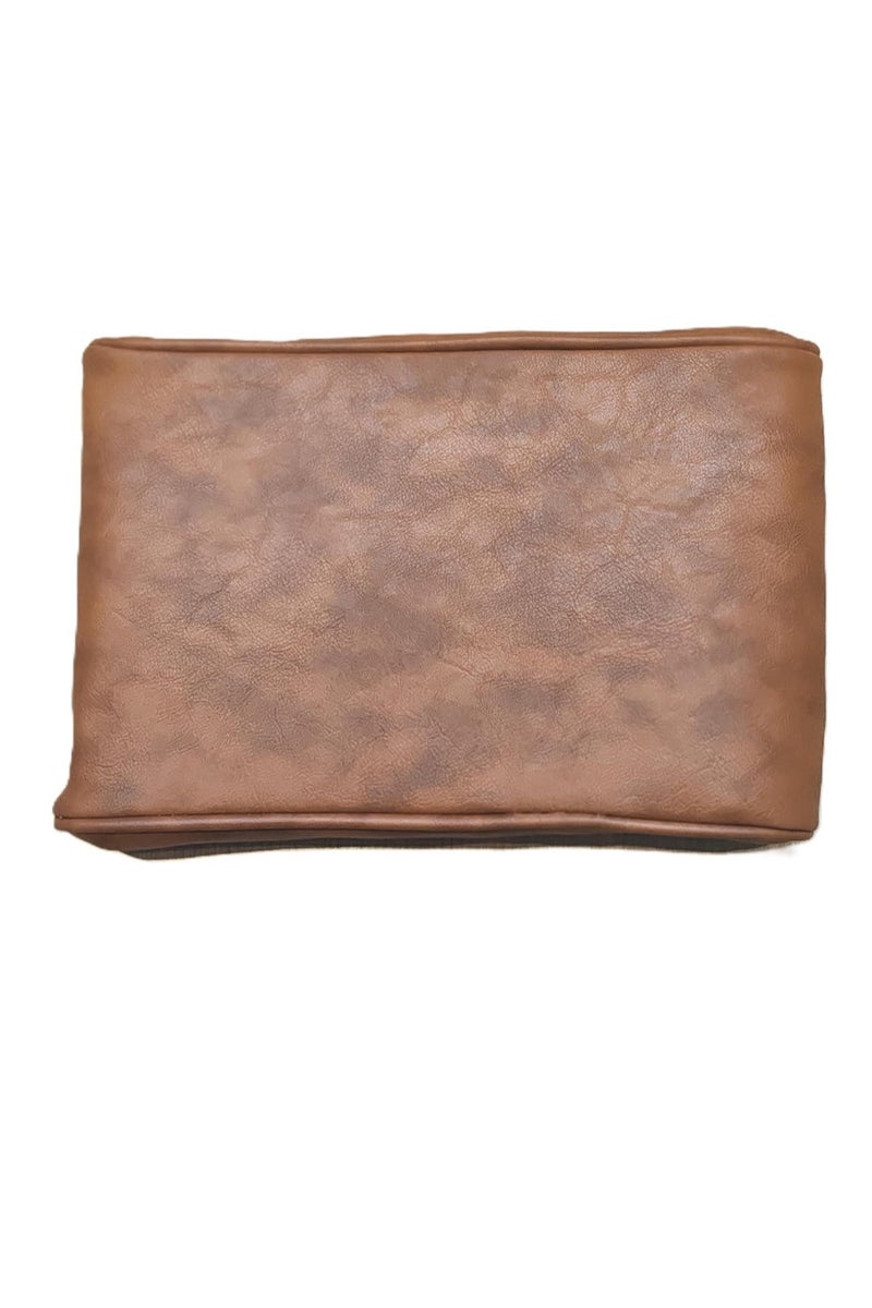 Luxury Quilted Leather Car Armrest Cushion – PU Leather Center Console Pad with Memory Foam, Non-Slip Design, and Universal Fit for Cars, SUVs, and Trucks (Solid Brown) - Image 1