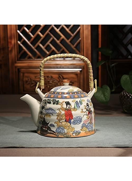 BLISS START BLISS START Ceramic Tea PotKettle with Strainer Floral Painted Tea Coffee Pot for HomeKitchenWeddingCasual Gift 1000 ml Multicolor  - Image 1
