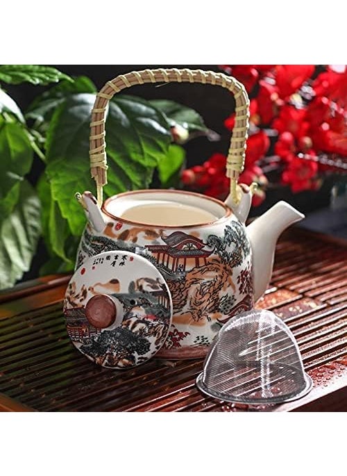 BLISS START BLISS START Ceramic Tea PotKettle with Strainer Floral Painted Tea Coffee Pot for HomeKitchenWeddingCasual Gift 1000 ml Multicolor  - Image 4