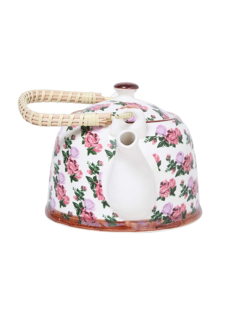 BLISS START BLISS START Ceramic Tea PotKettle with Strainer Floral Painted Tea Coffee Pot for HomeKitchenWeddingCasual Gift 1000 ml Multicolor  - Image 5