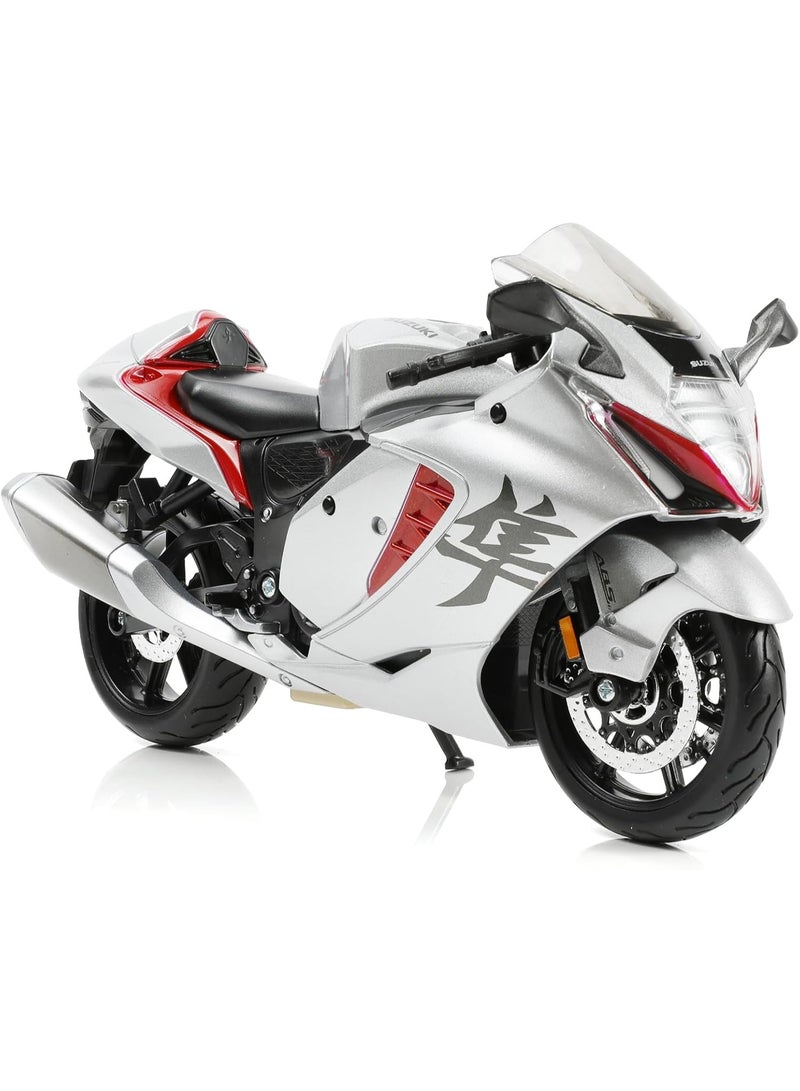 HALAMODO 1:12 Suzuki Hayabusa 2022 Alloy Motorcycle Model,  Pull-Back Alloy Car Model Toy , Ornament Alloy Collection Toy Car , Gift For Boys Girls ,Collection Commemoration Display, Silver/Red , 17.5*7*9 cm - Image 4