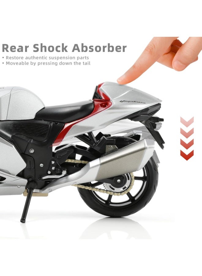 1:12 Hayabusa 2022 - Suzuki - Alloy Motorcycle Model,  Pull-Back Alloy Car Model Toy , Ornament Alloy Collection Toy Car , Gift For Boys Girls ,Collection Commemoration Display, Silver/Red , 17.5*7*9 cm - Image 3