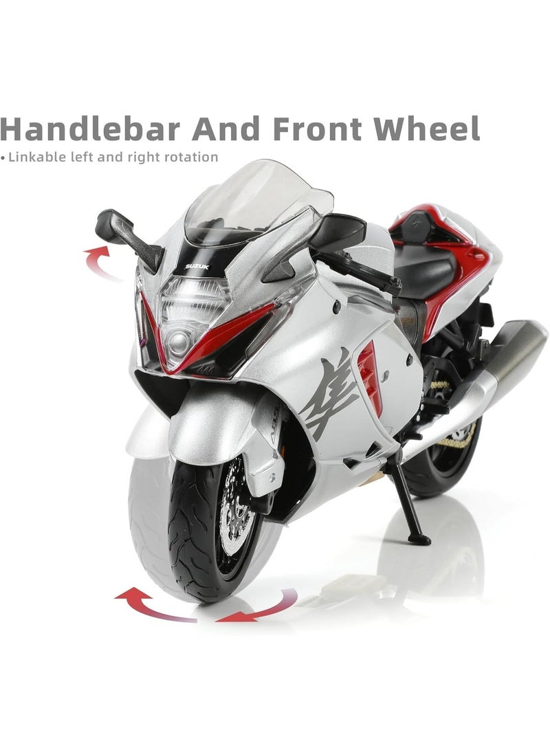 1:12 Hayabusa 2022 - Suzuki - Alloy Motorcycle Model,  Pull-Back Alloy Car Model Toy , Ornament Alloy Collection Toy Car , Gift For Boys Girls ,Collection Commemoration Display, Silver/Red , 17.5*7*9 cm - Image 5