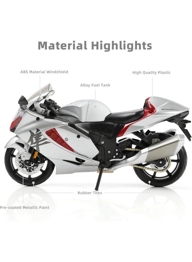 1:12 Hayabusa 2022 - Suzuki - Alloy Motorcycle Model,  Pull-Back Alloy Car Model Toy , Ornament Alloy Collection Toy Car , Gift For Boys Girls ,Collection Commemoration Display, Silver/Red , 17.5*7*9 cm - Image 2