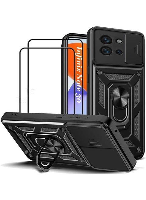 1 Plus 2 For Infinix Note 30 5G Case Cover With Full Covered Screen Protector Built Slide Camera Protection Cover Military Heavy Duty Protective Phone Case Black Infinix Note 30 5G