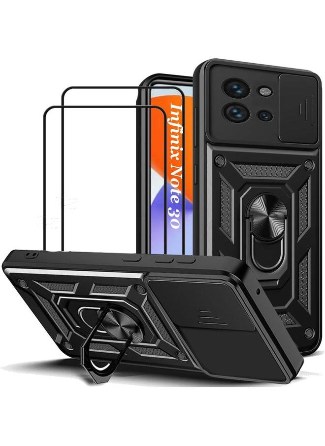 1 Plus 2 For Infinix Note 30 5G Case Cover With Full Covered Screen Protector Built Slide Camera Protection Cover Military Heavy Duty Protective Phone Case Black Infinix Note 30 5G