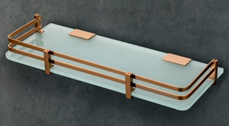 INOCI Earth Series Rose Gold Finish 12x6 Rectangular Glass Shelf with Golden Frame for Bathroom and Bedroom  - Image 5