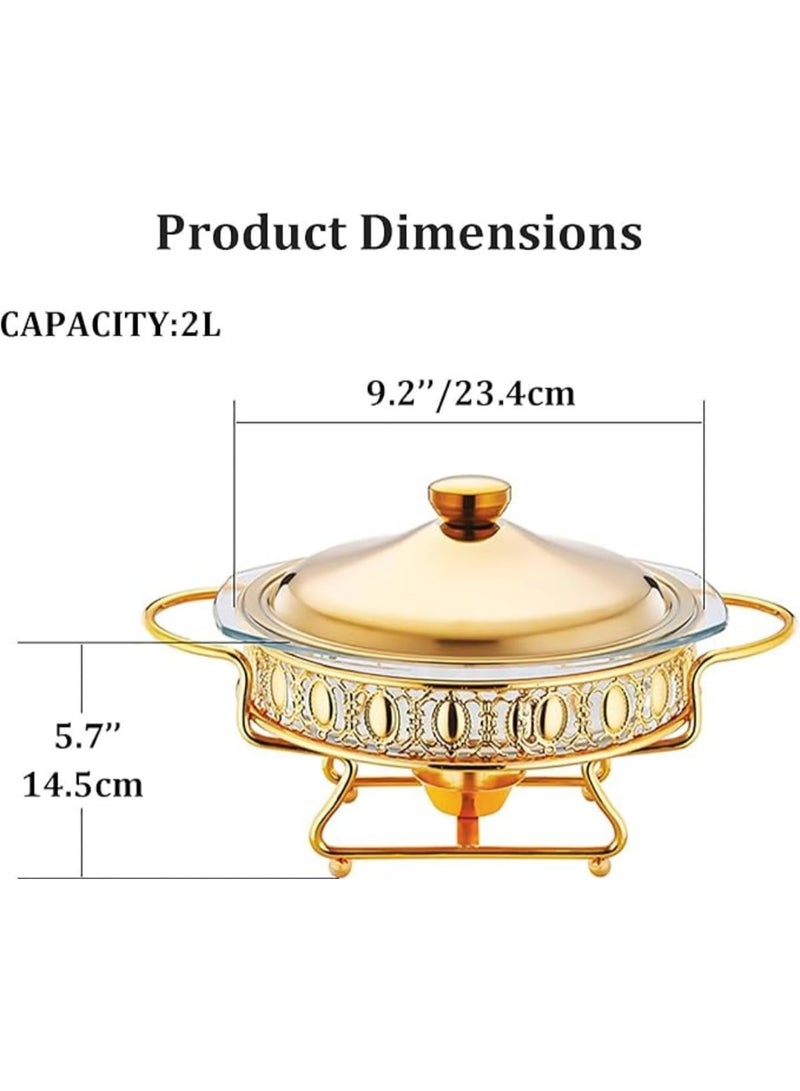 2.0L Buffet Food Tray with Lid,Glass Pot, Gold Buffet Food Warmer and Tray Set for Large Capacity Serving Buffet Servers u0026 Warmers with Upgraded Fuel Holder for Party - Image 2