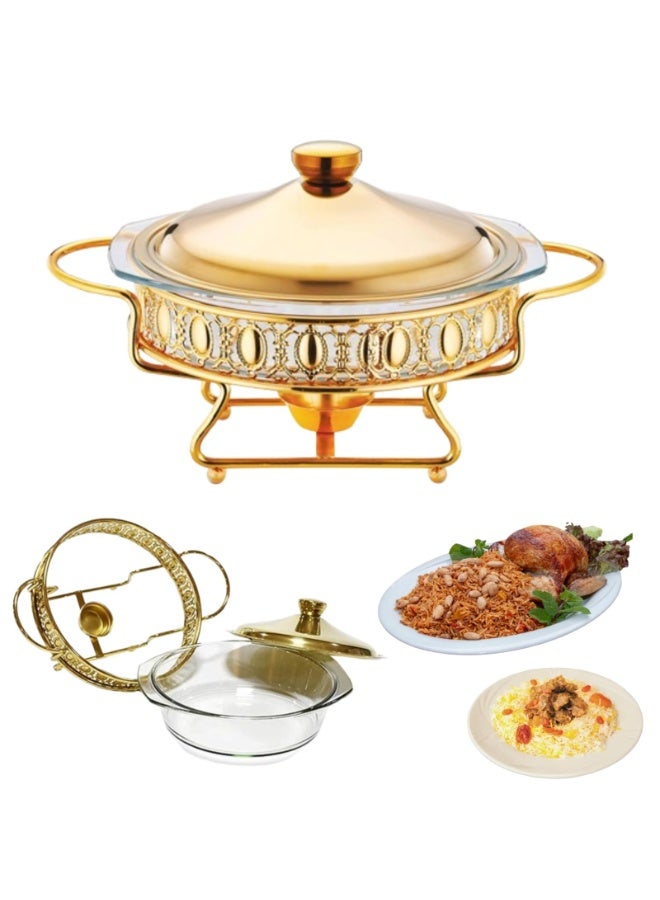 2.0L Buffet Food Tray with Lid,Glass Pot, Gold Buffet Food Warmer and Tray Set for Large Capacity Serving Buffet Servers u0026 Warmers with Upgraded Fuel Holder for Party - Image 1