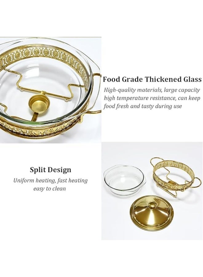 2.0L Buffet Food Tray with Lid,Glass Pot, Gold Buffet Food Warmer and Tray Set for Large Capacity Serving Buffet Servers u0026 Warmers with Upgraded Fuel Holder for Party - Image 3