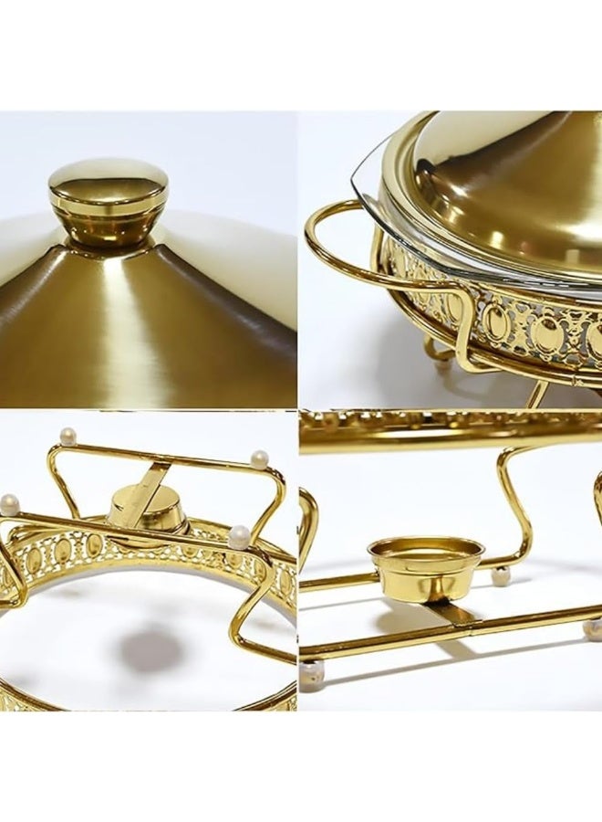 2.0L Buffet Food Tray with Lid,Glass Pot, Gold Buffet Food Warmer and Tray Set for Large Capacity Serving Buffet Servers u0026 Warmers with Upgraded Fuel Holder for Party - Image 4