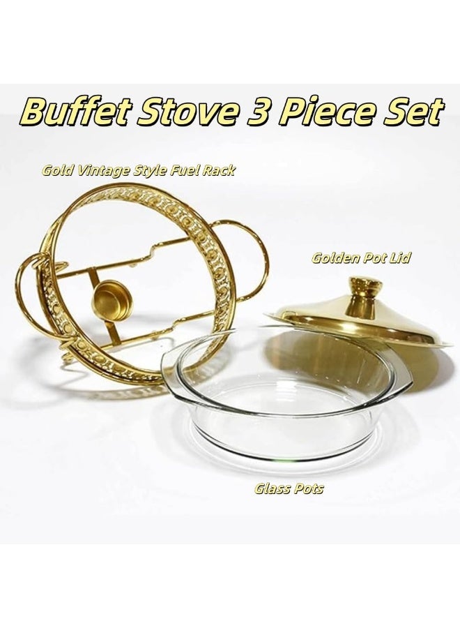 2.0L Buffet Food Tray with Lid,Glass Pot, Gold Buffet Food Warmer and Tray Set for Large Capacity Serving Buffet Servers u0026 Warmers with Upgraded Fuel Holder for Party - Image 5