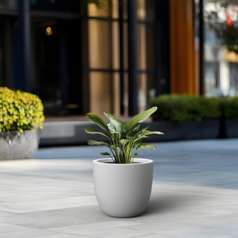 Kante 14 Inch Round Concrete Planter, Large Outdoor Indoor Plant Pot with Drainage, Smooth White Finish with Painted Interior, for Flowers, Trees, Shrubs - Image 4