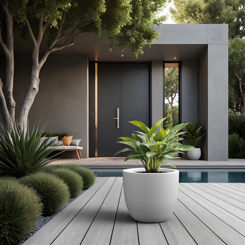 Kante 14 Inch Round Concrete Planter, Large Outdoor Indoor Plant Pot with Drainage, Smooth White Finish with Painted Interior, for Flowers, Trees, Shrubs - Image 5