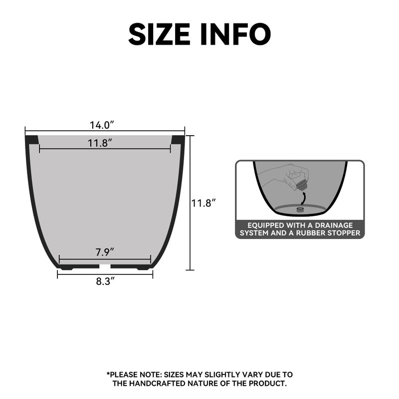 Kante 14 Inch Round Concrete Planter, Large Outdoor Indoor Plant Pot with Drainage, Smooth White Finish with Painted Interior, for Flowers, Trees, Shrubs - Image 2