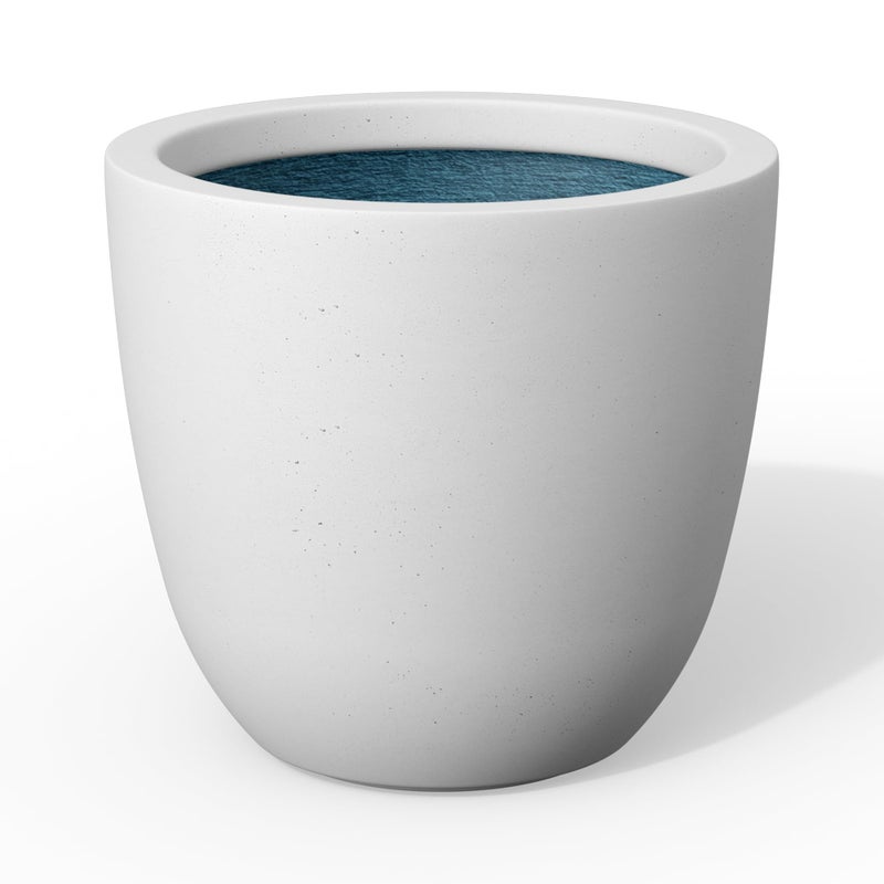 Kante 14 Inch Round Concrete Planter, Large Outdoor Indoor Plant Pot with Drainage, Smooth White Finish with Painted Interior, for Flowers, Trees, Shrubs - Image 1