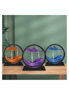RATSAW Flowing Sand Painting Moving Sand Art Picture Round Glass 3D Deep Sea Sandscape in Motion Display Flowing Sand Frame Home Office Desktop Decorations Purple  - Image 2