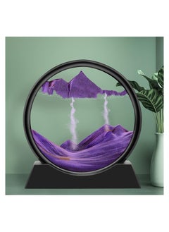 RATSAW Flowing Sand Painting Moving Sand Art Picture Round Glass 3D Deep Sea Sandscape in Motion Display Flowing Sand Frame Home Office Desktop Decorations Purple  - Image 3