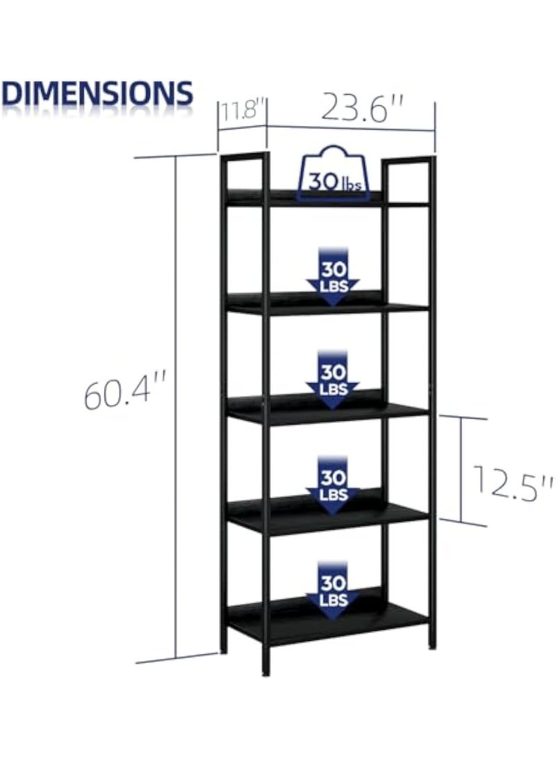 ACPLAY 5 Tier Bookshelf with Metal Frame, Free Standing Bookcase Storage Shelving Unit, Wood Display Storage Rack for Living Room, Bedroom and Home Office - Image 3