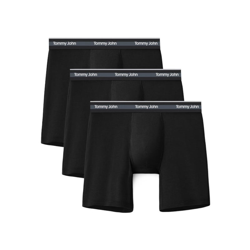 Tommy John Men's Comfort Micro Boxer Brief Underwear - 6" 3-Pack, Brushed Microfiber, 4-Way Stretch & Stay-Put Waistband (Black, Medium) - Image 1