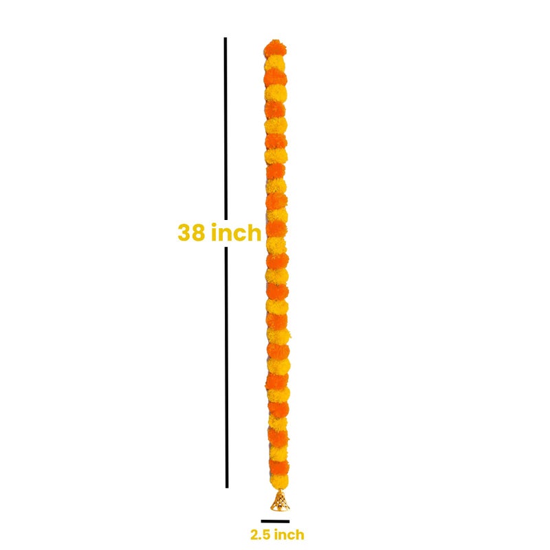 pop colours Artificial Marigold Flower Toran | Door Hanging Garland with Bells | Orange and Yellow, Traditional Decoration | Hangings for Home Office Decoration - Image 3