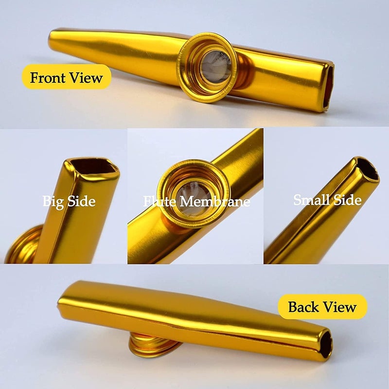 Flare Aluminium Alloy Metal Kazoo – Golden | Lightweight Portable Mouth Kazoo with 5 Extra Diaphragms for Kids, Beginners & Music Lovers | Woodwind Musical Instrument Gift - Image 3