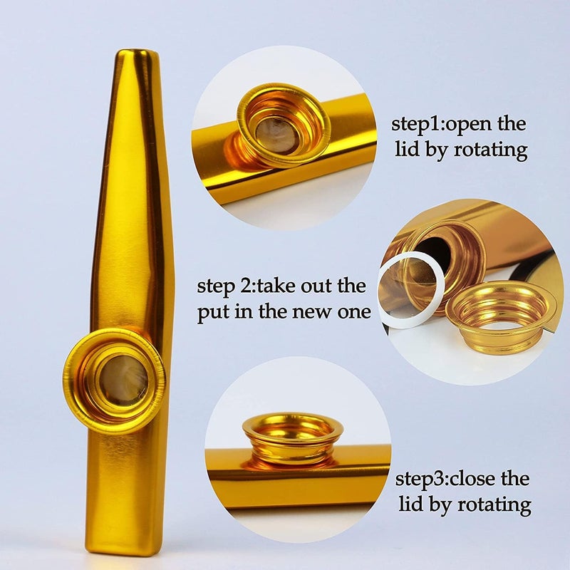 Flare Aluminium Alloy Metal Kazoo – Golden | Lightweight Portable Mouth Kazoo with 5 Extra Diaphragms for Kids, Beginners & Music Lovers | Woodwind Musical Instrument Gift - Image 2