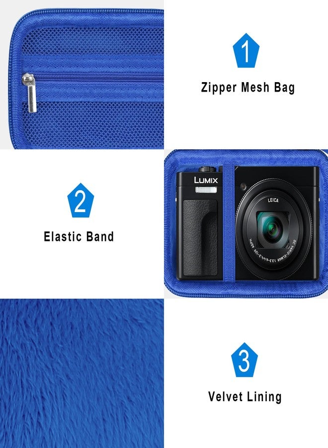 كانبوك حقيبة حمل كانبوك لكاميرا باناسونيك لوميكس LX10/ ZS80/ ZS100/ ZS70/ ZS200/ ZS60 الرقمية بدقة 4K، حقيبة كاميرا سهلة الاستخدام، جيب شبكي بسحاب يتسع لكابل USB والبطاريات، لون أزرق - Image 5