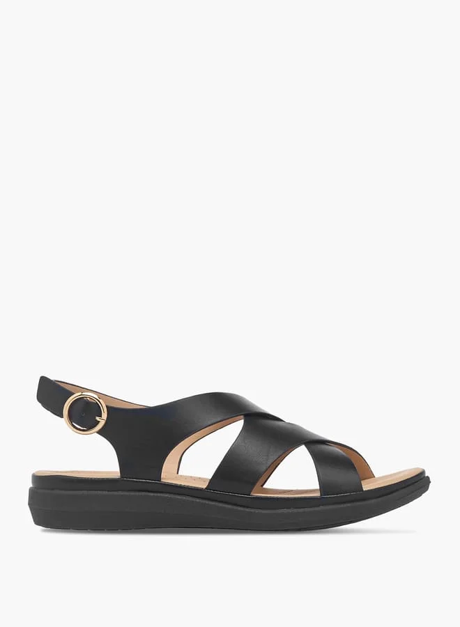 Le Confort Women's Solid Cross Strap Sandals With Buckle Closure