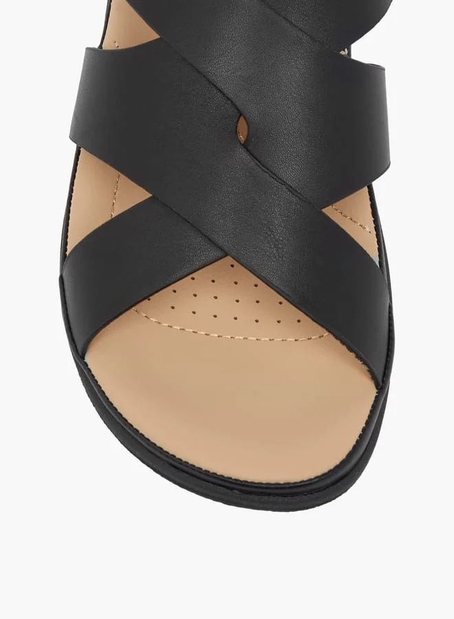 Le Confort Women's Solid Cross Strap Sandals With Buckle Closure
